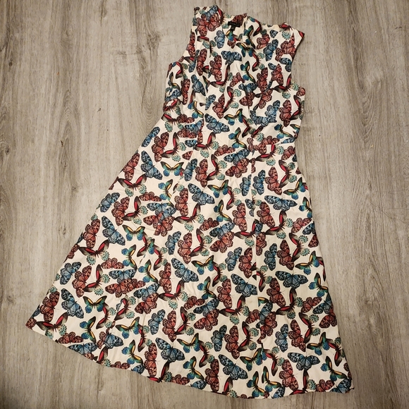 Talbots Linen-Blend Butterfly Print A-line Sheath Dress - Picture 3 of 9